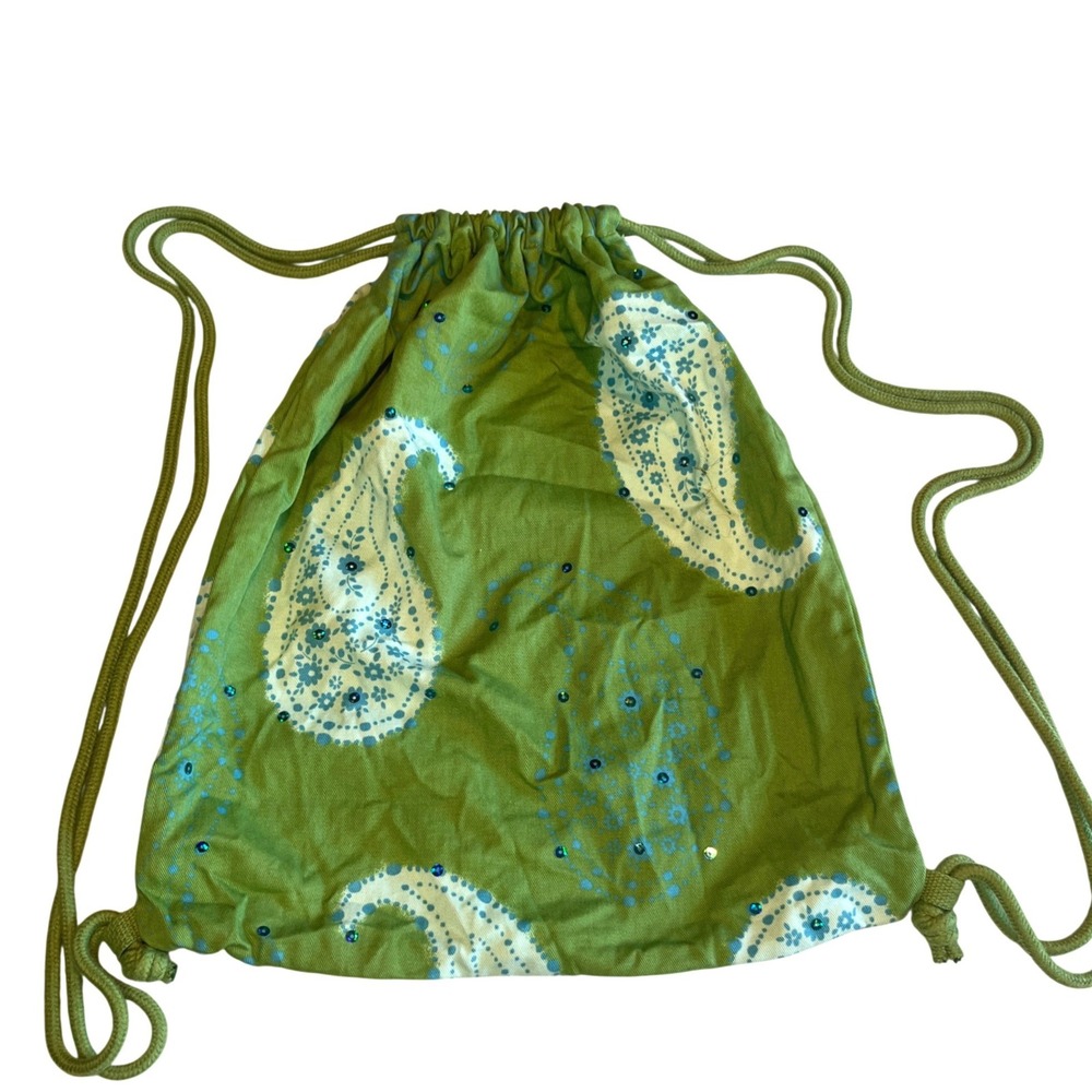 Old Navy‎ Green Paisley Sequin Drawstring Backpack Cinch Bag One Size Y2K Fairy